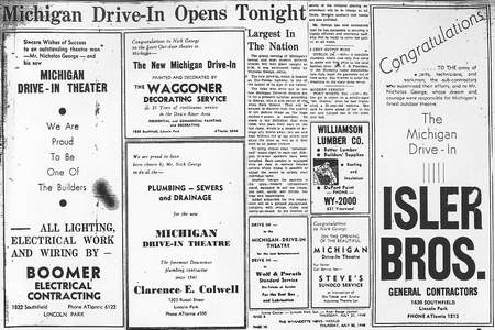 Michigan Drive-In Theatre - Michigan Grand Opening Ad 7-22-48